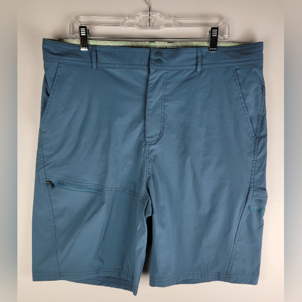 Reel Life Mens Blue Riptide Quick Dry Snap Button Outdoor Fishing Shorts Size XL